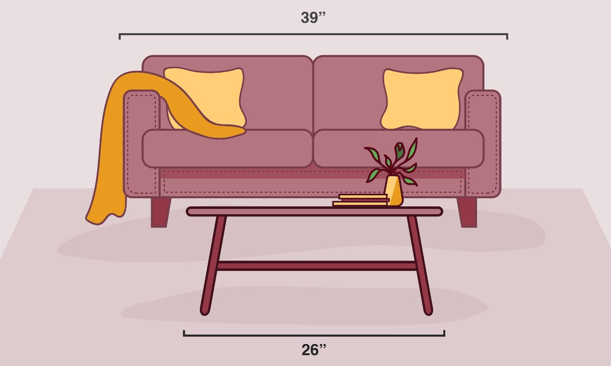 طراحی اصولی اتاق نشیمن که اندازه میز جلو مبلی آن متناسب با اندازه مبل است